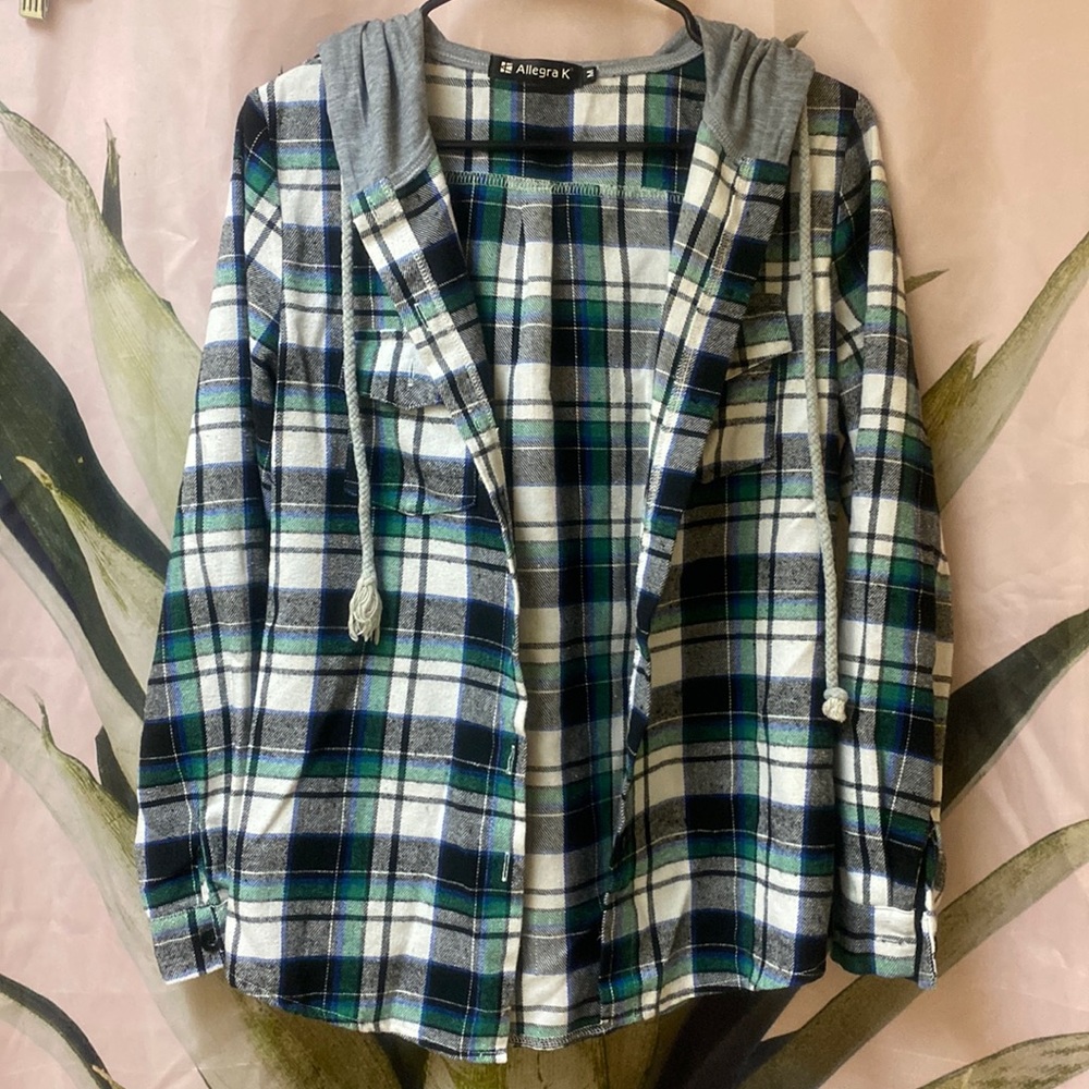 Allegra K flannel button up hoodie